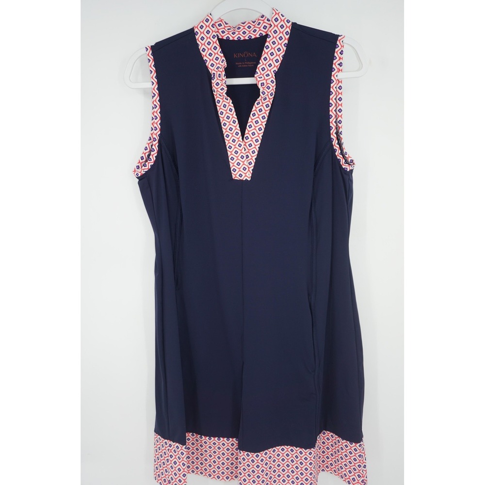 Kinona Dress Blue Sleeveless Geometric Golf‎ Shift Nylon Stretch Women's Large